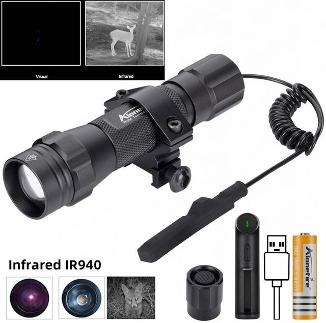 Alonefire Infrarot-LED-Zoomlampe für Nachtsicht in Schwarz aus Metall mit 850nm und 940nm Wellenlängen - Bild 1