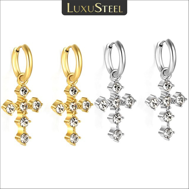 LUXUSTEEL Creolen Edelstahl, Zirkonia, Kristall, Unisex - Bild 1