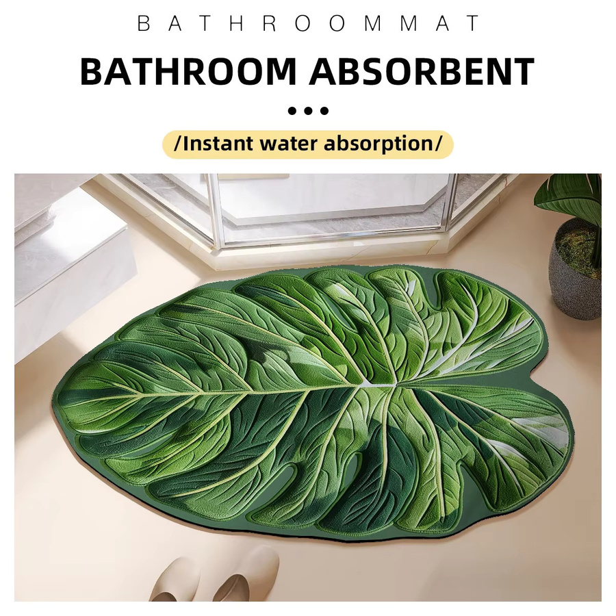 VIKAMA Blatt-Badematte in Grün, wasserabsorbierende und rutschfeste Fußmatte für Bad, Dusche oder Küche, B/T: 60 x 40 cm - Bild 2