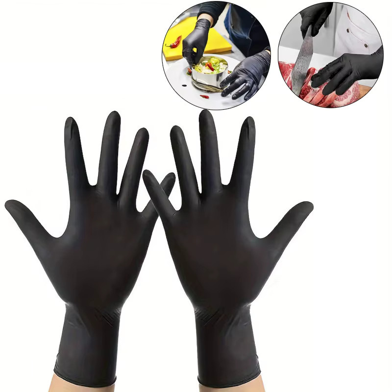 Untior Einweghandschuhe aus Nitrilkautschuk in Schwarz, elastische und wasserdichte Latexhandschuhe für Lebensmittel, Arbeit und Reinigung - Bild 5