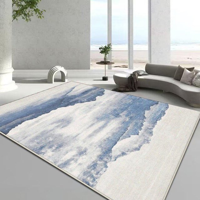 Moderner abstrakter Teppich Karpetti in Blau, gestreift, rutschfest und waschbar, B/T: 80 x 120 cm - Bild 1