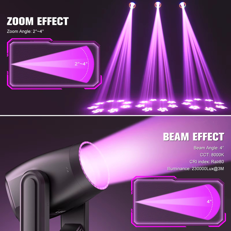 Datewink 200W LED Moving Head Strahler mit 18 Gobos und 15 Farben in Schwarz für DJ, Disco und Bühnenbeleuchtung - Bild 3