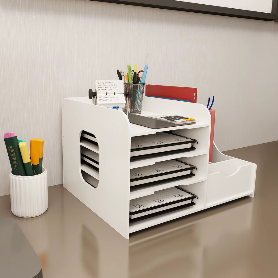 Multifunktionaler Schreibtisch-Organizer aus Kunststoff in Weiß mit mehreren Fächern für Zuhause, Schule und Büro - Bild 2
