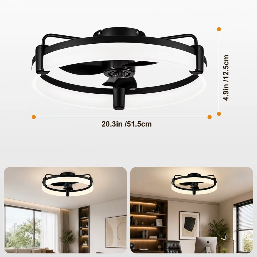 Aiopp LED-Deckenventilator rund, Weiß, Durchmesser: 51,5 cm, mit Fernbedienung, dimmbar, leiser reversibler DC-Motor, 6 Windgeschwindigkeiten und Timer - Bild 7