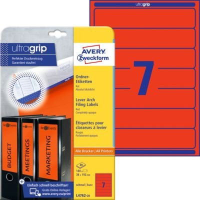 AVERY® Zweckform Ordner-Etiketten ultragrip schmal rot 140 Stück - Bild 1