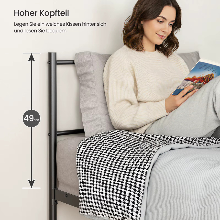 KUTAS Metallboxbett in Schwarz, Einzelbett für Teenagerzimmer, B/T/H: 90 x 200 cm - Bild 3
