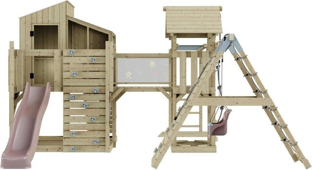 OutdoorToys Spielturm Tammo mit Babyschaukel in Pink und Multicolour aus Holz und Stahl - Bild 1