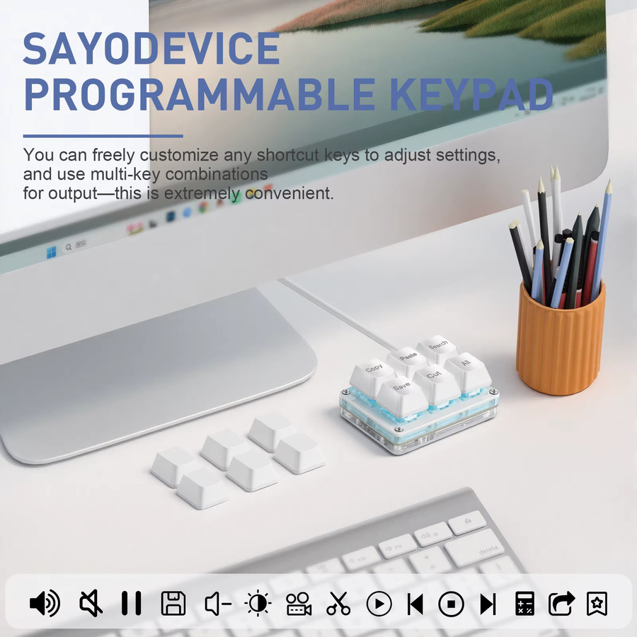 SAYODEVICE Mini-Shortcut-Tastatur mit 6 Tasten, mechanisches Makro-Keypad in Weiß, Hot-Swap-fähig mit USB-C Anschluss für Büro und Gaming - Bild 2
