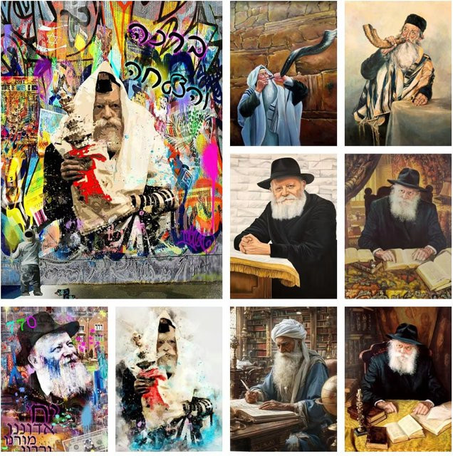 KAYOU Diamant-Strass-Gemälde Mendel Schneerson Chabad-Lubawitsch-Rebbe DIY Kreuzstich-Bild Mosaik Heimdekoration in Multicolour - Bild 1