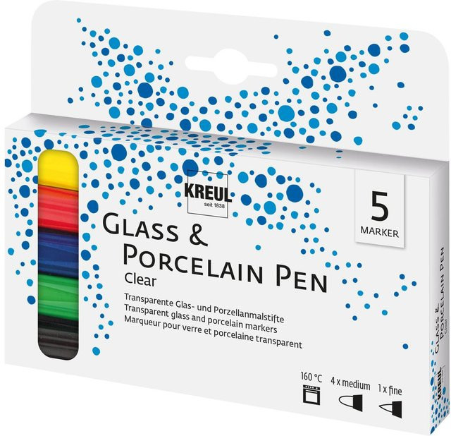 KREUL Glass & Porcelain Pen Set in Transparent, 5er-Set mit feiner Spitze für Glas und Porzellan - Bild 1