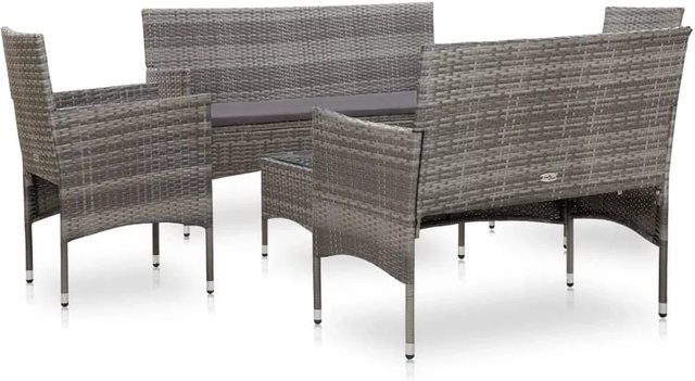 vidaXL 5-tlg Garten-Lounge-Set Modell 4 aus Poly Rattan und Metall in Grau mit Auflagen und Kissen - Bild 1