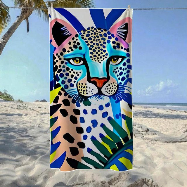 Shanika Chen Strandtuch mit Papageien, Leopard und Tiger Design, weich und schnelltrocknend, B: 30 cm, H: 60 cm - Bild 1