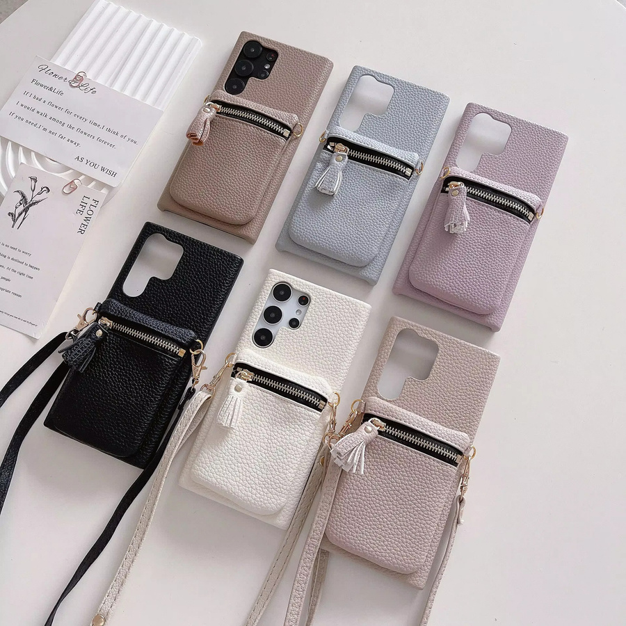 Samsung Crossbody Handyhülle mit Brieftasche und Kartenhalter in Beige für Galaxy S24 S23 S22 Ultra Plus FE und A-Serie - Bild 2