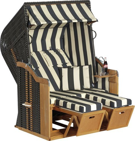SUNNY SMART Strandkorb Rustikal Halblieger in Anthrazit und Natur mit Sonnenverdeck, Breite: 125 cm, Höhe: 160 cm, Tiefe: 90 cm - Bild 1