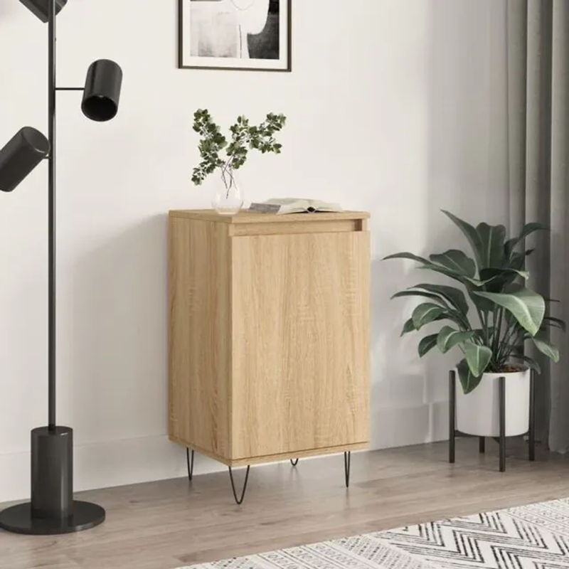 Sideboard Vidaxl in Eiche Natur und Grau aus Holzwerkstoff und Metall im modernen Industrial-Stil, B/T/H: 40 x 35 x 70 cm - Bild 1
