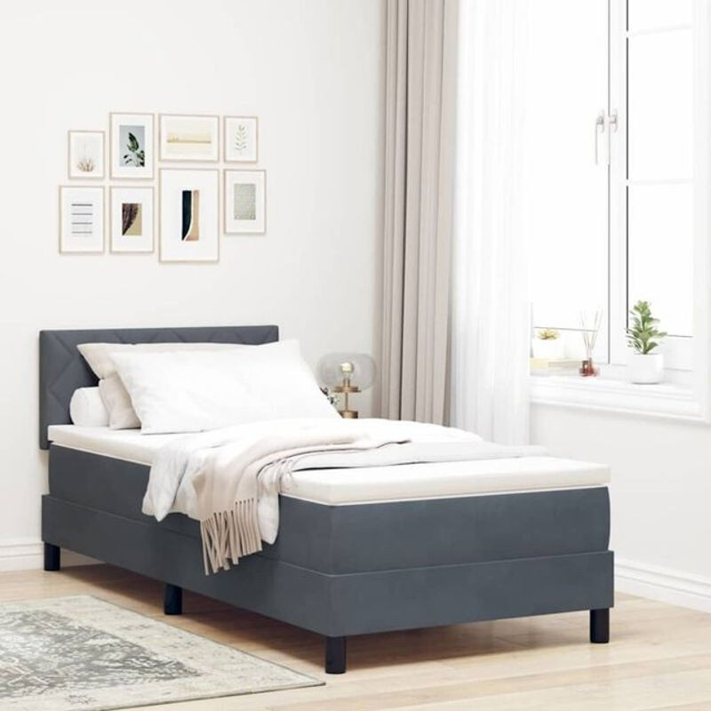 vidaxl Boxspringbett mit Matratze in Anthrazit Grau aus Samtstoff, B/T: 90 x 190 cm - Bild 1