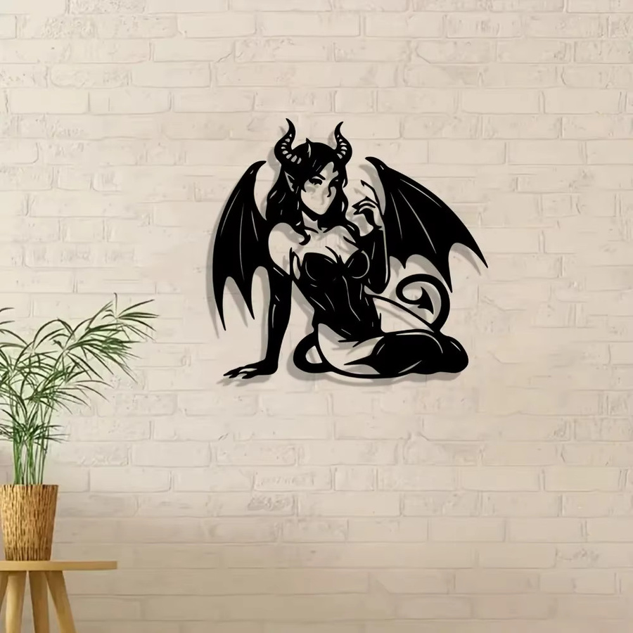 CIFBUY Gotische Wandkunst Geflügelte Frau Metallskulptur in Schwarz - Bild 2