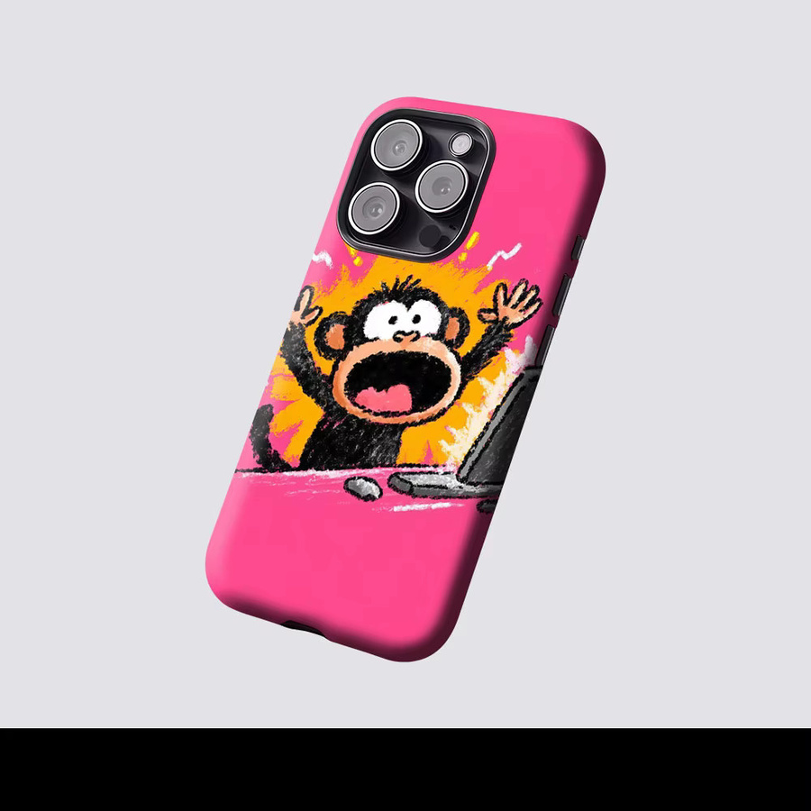 Aurbe 2-in-1 MagSafe Schutzhülle mit Displayfolie für iPhone 17 16 15 14 Plus Pro Max, stoßfeste Hartschale mit Affen-Motiv in Pink - Bild 2