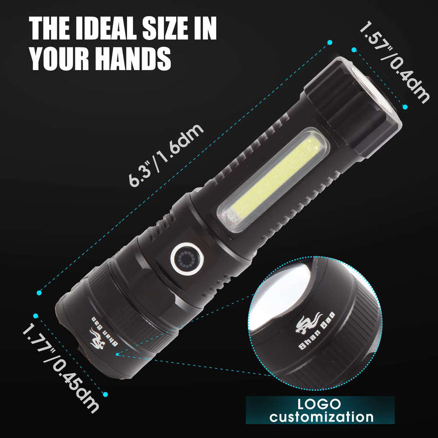 Shan Bao Multifunktionale USB-Taschenlampe mit Zoom und Magnet in Schwarz - Bild 3