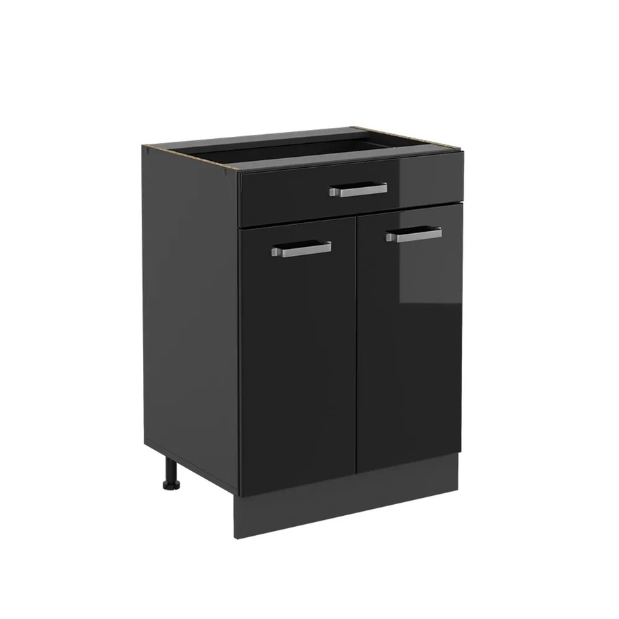 Vicco Küchenunterschrank R-Line mit Schublade in Schwarz Hochglanz und Anthrazit Korpus, Breite: 60 cm - Bild 3
