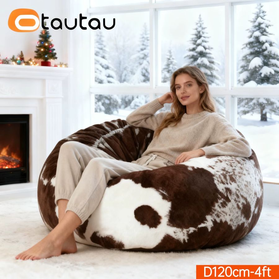 OTAUTAU Riesiger Sitzsackbezug aus Kunstfell für 4ft oder 5ft als Hocker oder Bett - Bild 3
