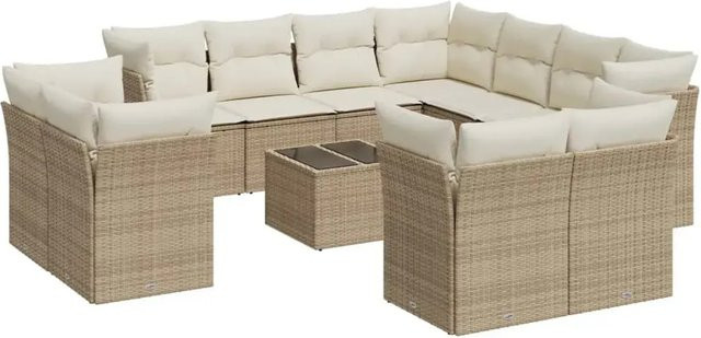 vidaXL 12-teilige Garten-Sofagarnitur aus Poly-Rattan in Beige mit Kissen und Stauraum - Bild 1
