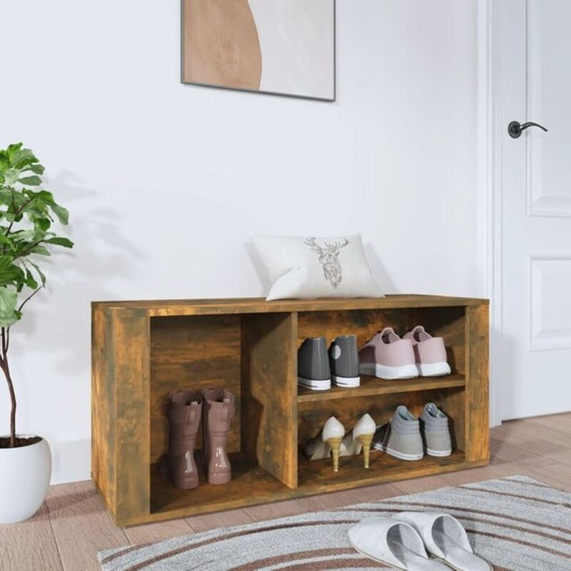 Schuhregal vidaxl aus Holzwerkstoff in Räuchereiche, Braun, B/T/H: 100 x 35 x 45 cm - Bild 1
