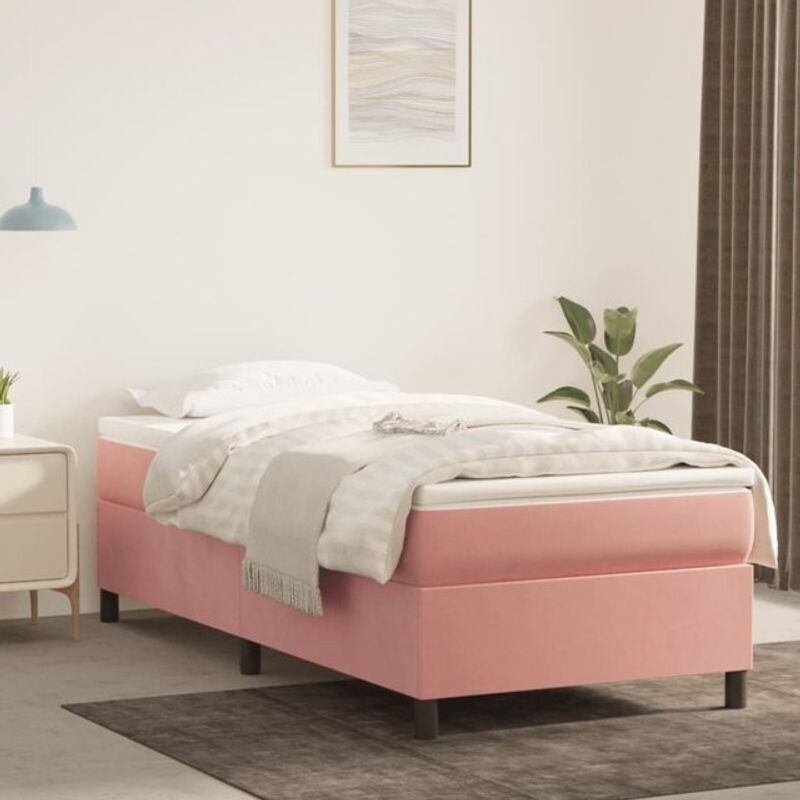 Vidaxl Boxspringbett mit Matratze in Rosa und Weiß aus Samt, B/B: 80 x 200 cm - Bild 1