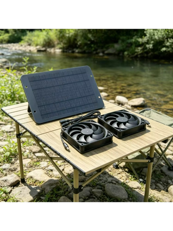 EESBAO Solarbetriebener Doppellüfter-Zirkulationsventilator in Schwarz, wasserdichter Abluftventilator für den Garten, B/H/T: 27,0 x 17,5 cm - Bild 7