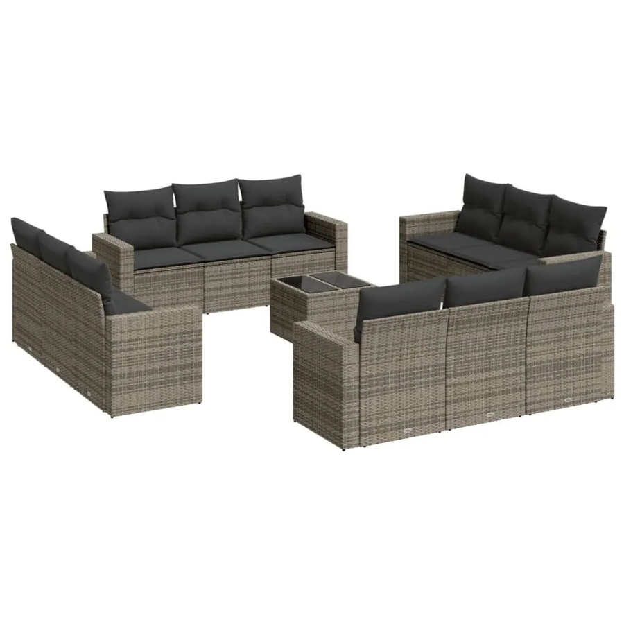 vidaXL 13-teilige Garten-Sofagarnitur aus Polyrattan mit Kissen in Grau - Bild 2