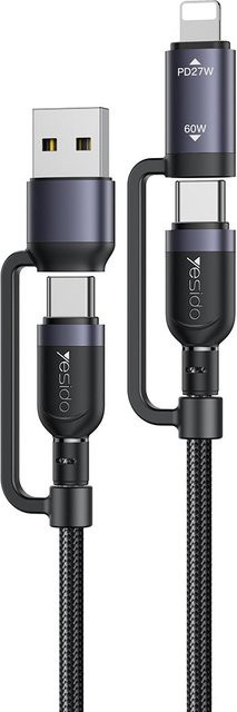 Yesido CA200 Daten- und Ladekabel USB-C auf USB-A oder Lightning, 60W, Schwarz, Länge: 1,2 m - Bild 1