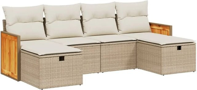 vidaXL 6-teilige Garten-Sofagarnitur aus Poly-Rattan mit Kissen in Beige und Cremeweiß - Bild 1