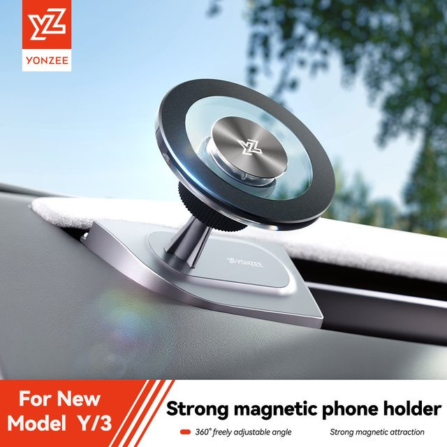 YZ Magnetische Armaturenbrett-Handyhalterung für Tesla Model 3 und Model Y Highland Juniper mit 360 Grad Drehung und OBD-Ladegerät in Schwarz - Bild 1