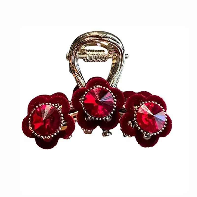 HIYAYZ Haar Clip, Weinrot, Kristall Samt Blume, Damen - Bild 3