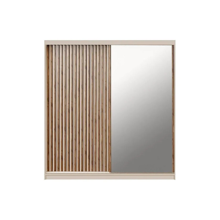 Vente-unique Kleiderschrank Calowi mit Schiebetüren und Spiegel in Beige, B/T/H: 203 x 60,5 x 215 cm - Bild 2