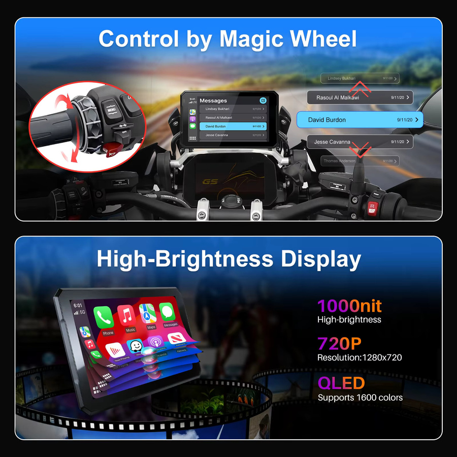 B7pro Tragbarer 7-Zoll Motorrad Navigator mit CarPlay und Android Auto in Schwarz für BMW XR M1000 R1200GS R1250GS S1000XR R1300GS - Bild 5