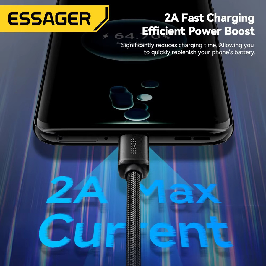 Essager Micro-USB-Schnellladekabel 2A in Schwarz, Länge: 3 m - Bild 3