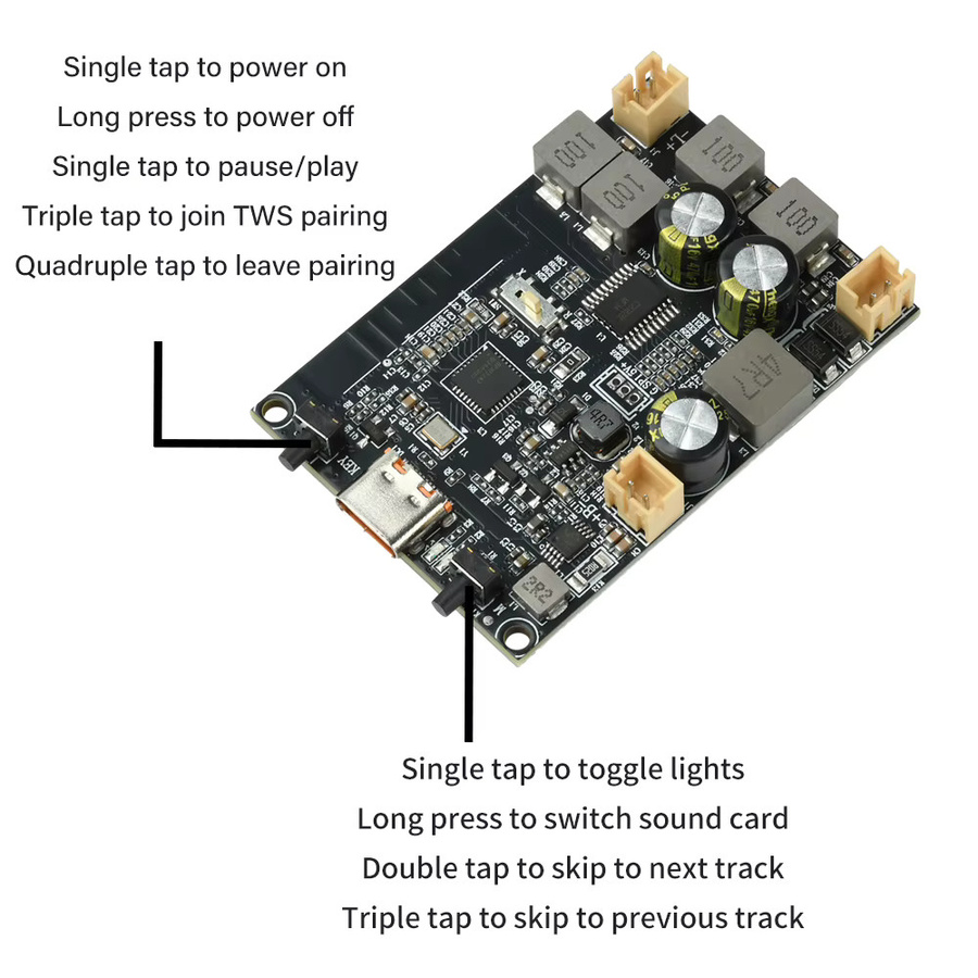 diymore Bluetooth-Verstärkermodul mit TWS-Funktion und Bassverstärkungs-Algorithmus, 2x10W, Typ-C-Schnittstelle, Schwarz - Bild 4