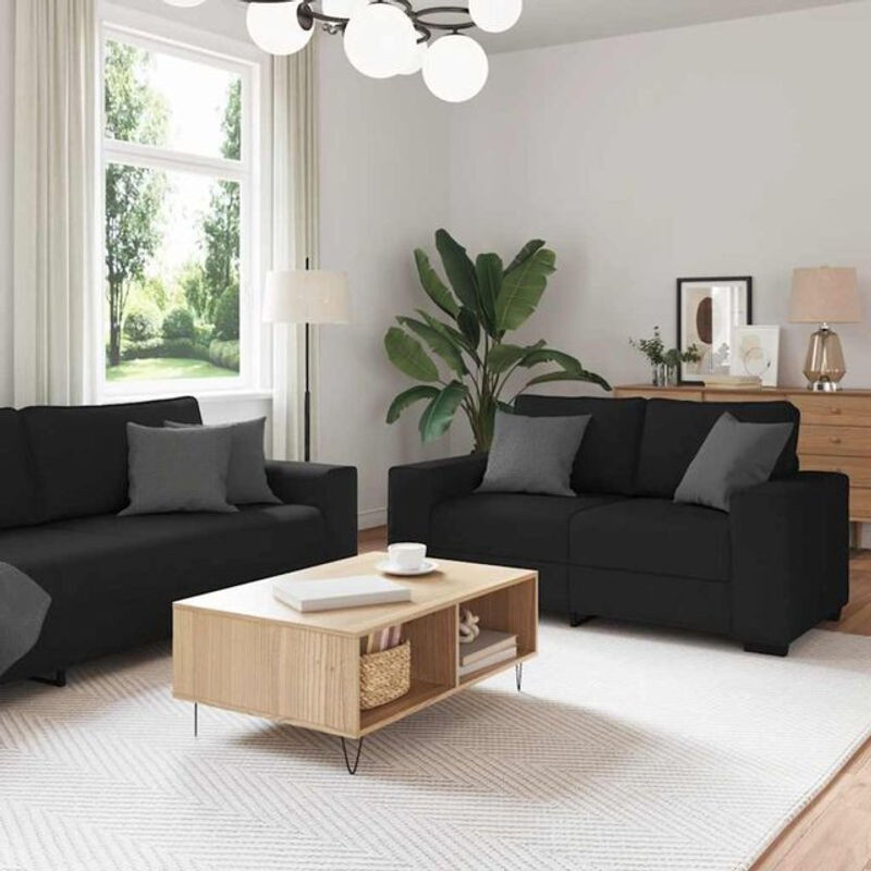 2-teilige moderne Sofagarnitur als Schlafsofa von Vidaxl aus schwarzem Stoff inklusive Kissen - Bild 1