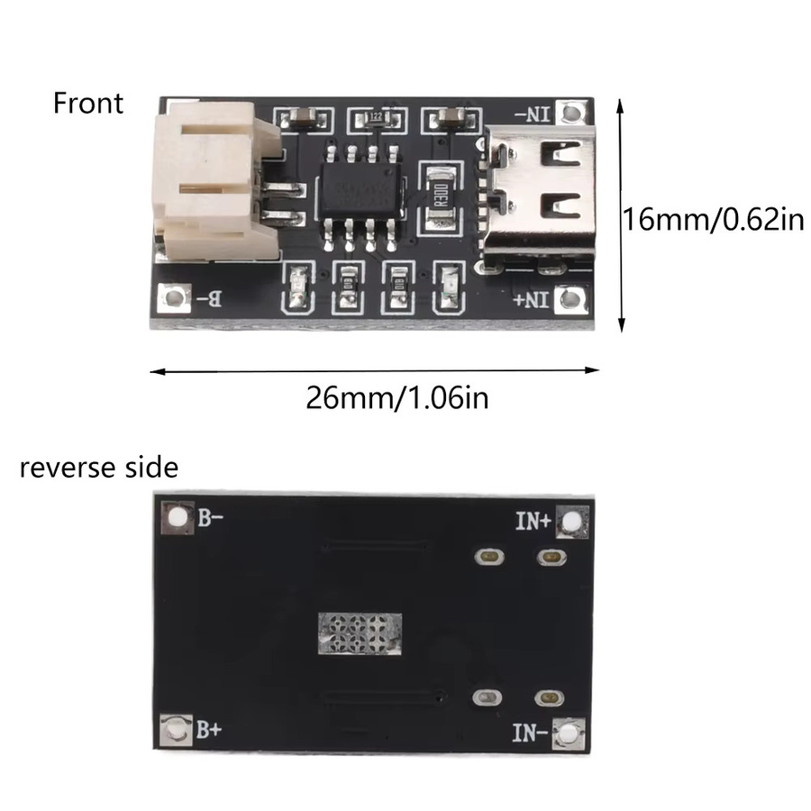 Aideepen TP4056 Lithium-Akku-Ladeschutzmodul 3,7V mit USB-C Anschluss, 1A, Schwarz - Bild 3