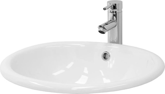 LuxeBath Waschbecken Oval aus Keramik mit Überlauf, Weiß, B: 49 cm, T: 40,5 cm, H: 19,5 cm - Bild 2