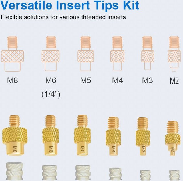 Ersa Universal 936 T12 Lötkolbenspitze aus Messing in Gold für Wärmeeinsatzmuttern M2-M8 mit Adapter für Innen- und Außengewinde - Bild 1