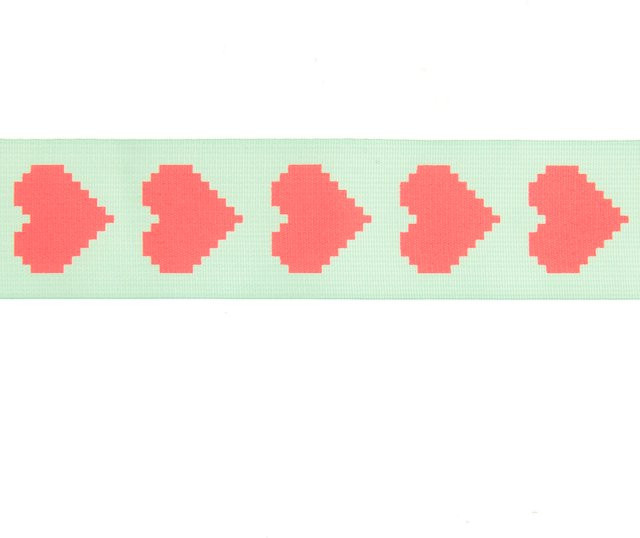 Rico Design Paper Poetry Taftband mit Pixel Herzen in Mint und Neon Pink - Bild 1