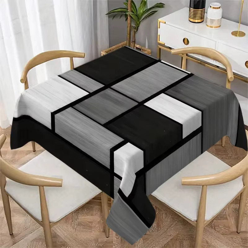 VIKAMA wasserdichte Tischdecke mit geometrischem Aufdruck in Schwarz-Weiß, rechteckig und minimalistisch - Bild 4