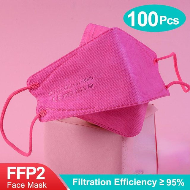 Febell FFP2 Atemschutzmasken im 100er Pack, wiederverwendbare Hygienemasken mit Fischmuster in Rose Rot - Bild 1