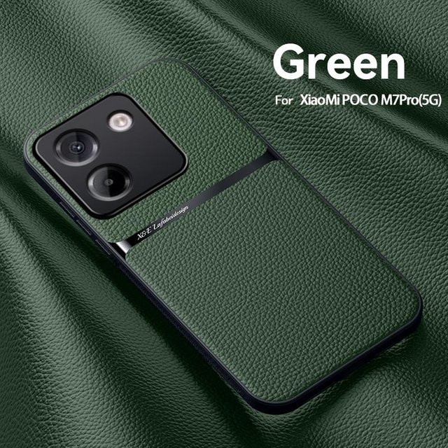 Handyhülle für POCO M7 Pro 5G mit Lederstruktur, magnetischem Verschluss und TPU-Weichrand in Grün - Bild 1