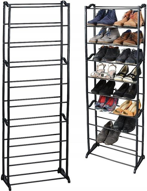 Hohes 10-stufiges Schuhregal aus Metall in Schwarz, H x B x T: 130 x 50 x 24 cm - Bild 1