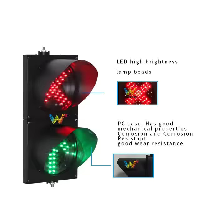 WIDEWAY LED-Verkehrssignalleuchte mit rotem Kreuz und grünem Pfeil, 200 mm, PC-Gehäuse, Farben: Rot, Grün, Schwarz - Bild 3