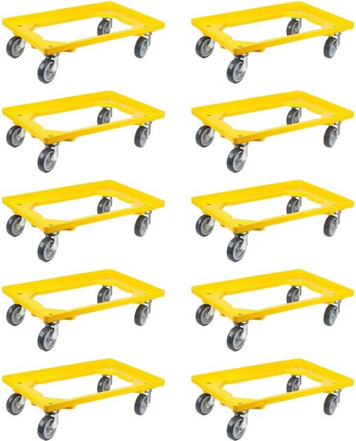PROREGAL SparSet 10x Transportroller für Euroboxen in Gelb mit Gummirädern, 2 Lenkrollen und 2 Bremsrollen, Traglast 300 kg, B/T: 60 x 40 cm - Bild 1