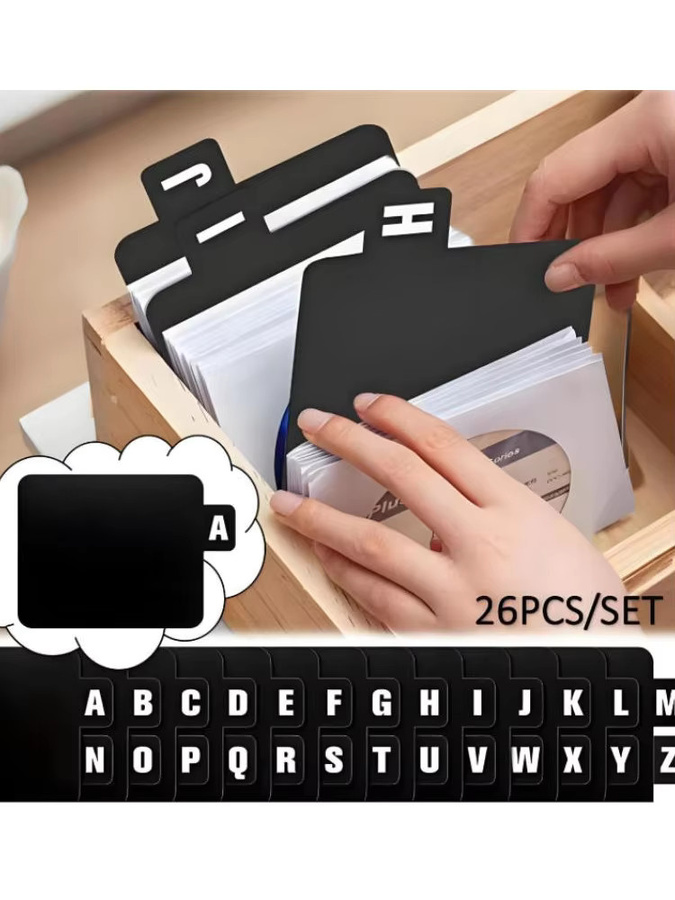 26 Stück CD DVD und Vinyl Schallplatten Organizer in Schwarz aus Kunststoff mit Alphabet-Trennwänden A-Z zur platzsparenden Aufbewahrung von Musikalben - Bild 7